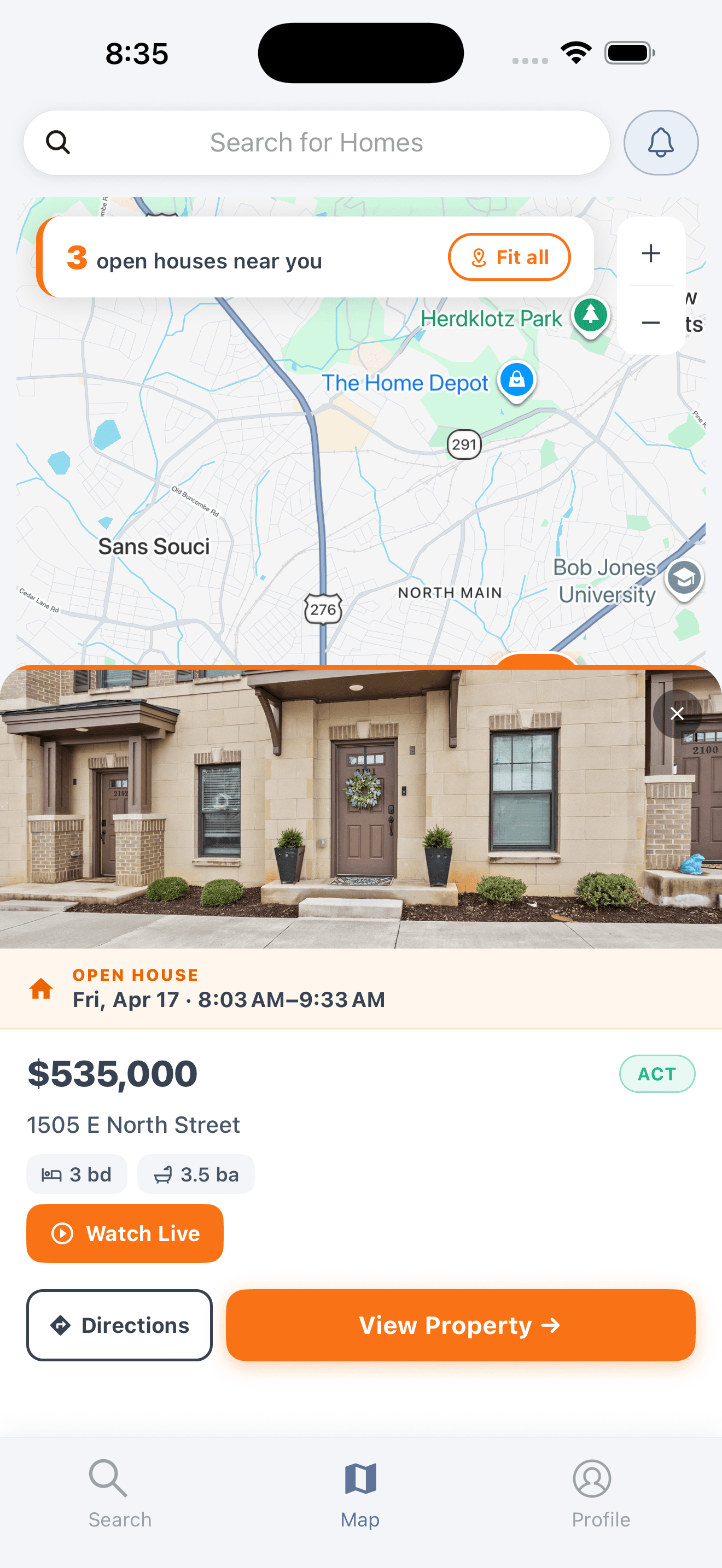 Flika app showing a Watch Live open house stream